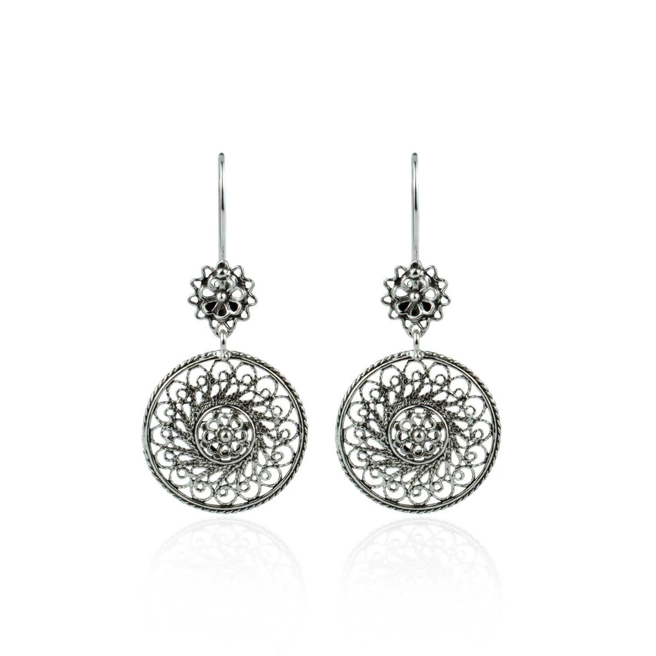 Filigree Art Spiral Flower Figured Women Sterling Silver Dangle Drop Earrings - Drakoi Marketplace