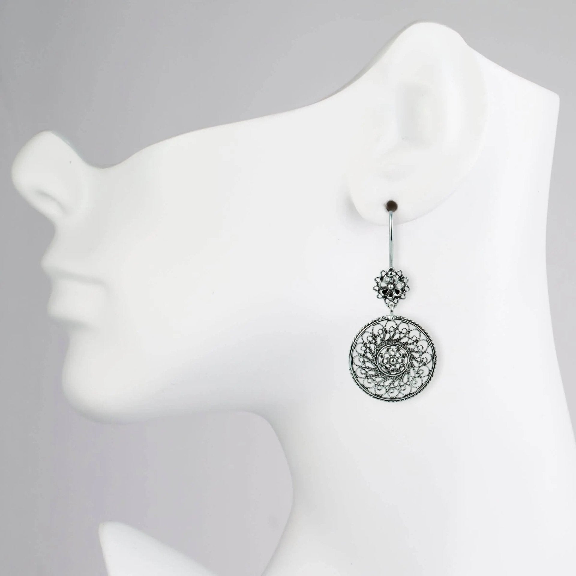 Filigree Art Spiral Flower Figured Women Sterling Silver Dangle Drop Earrings - Drakoi Marketplace