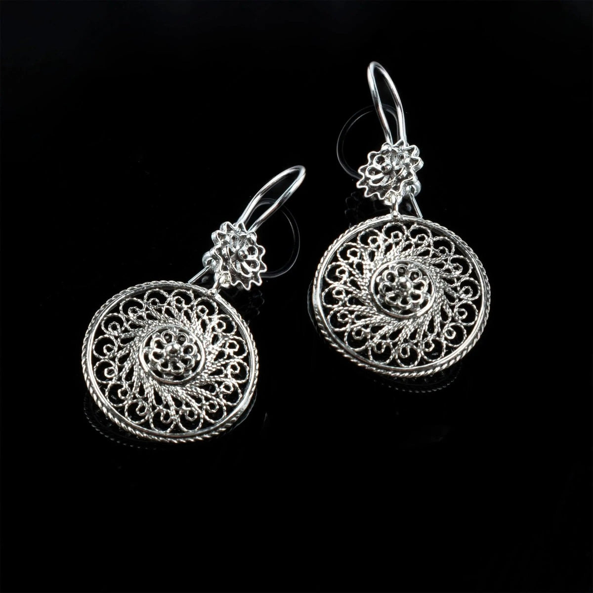 Filigree Art Spiral Flower Figured Women Sterling Silver Dangle Drop Earrings - Drakoi Marketplace