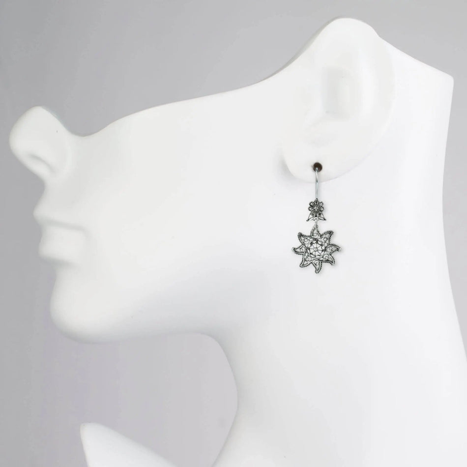 Filigree Art Star Figured Women Sterling Silver Dangle Drop Earrings - Drakoi Marketplace