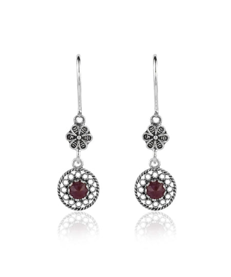 Filigree Art Sun Figured Gemstone Women Silver Dangle Earrings - Drakoi Marketplace