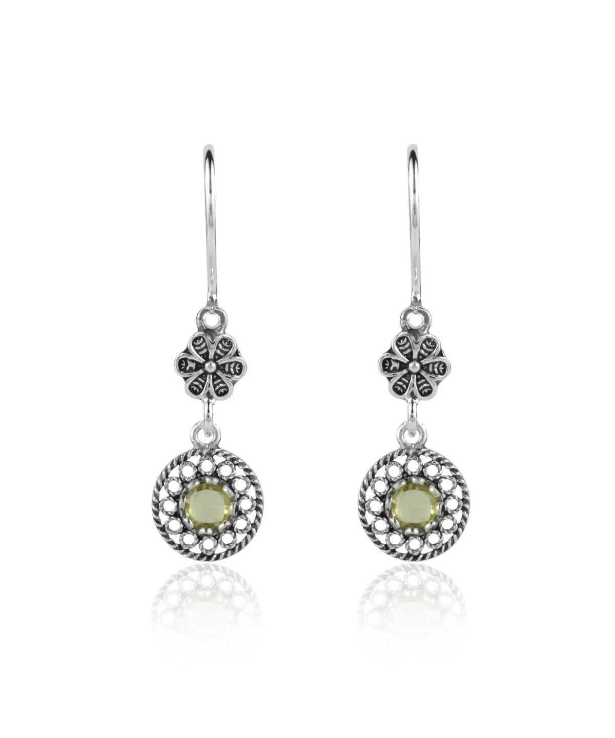 Filigree Art Sun Shaped Gemstone Women Silver Dangle Earrings - Drakoi Marketplace