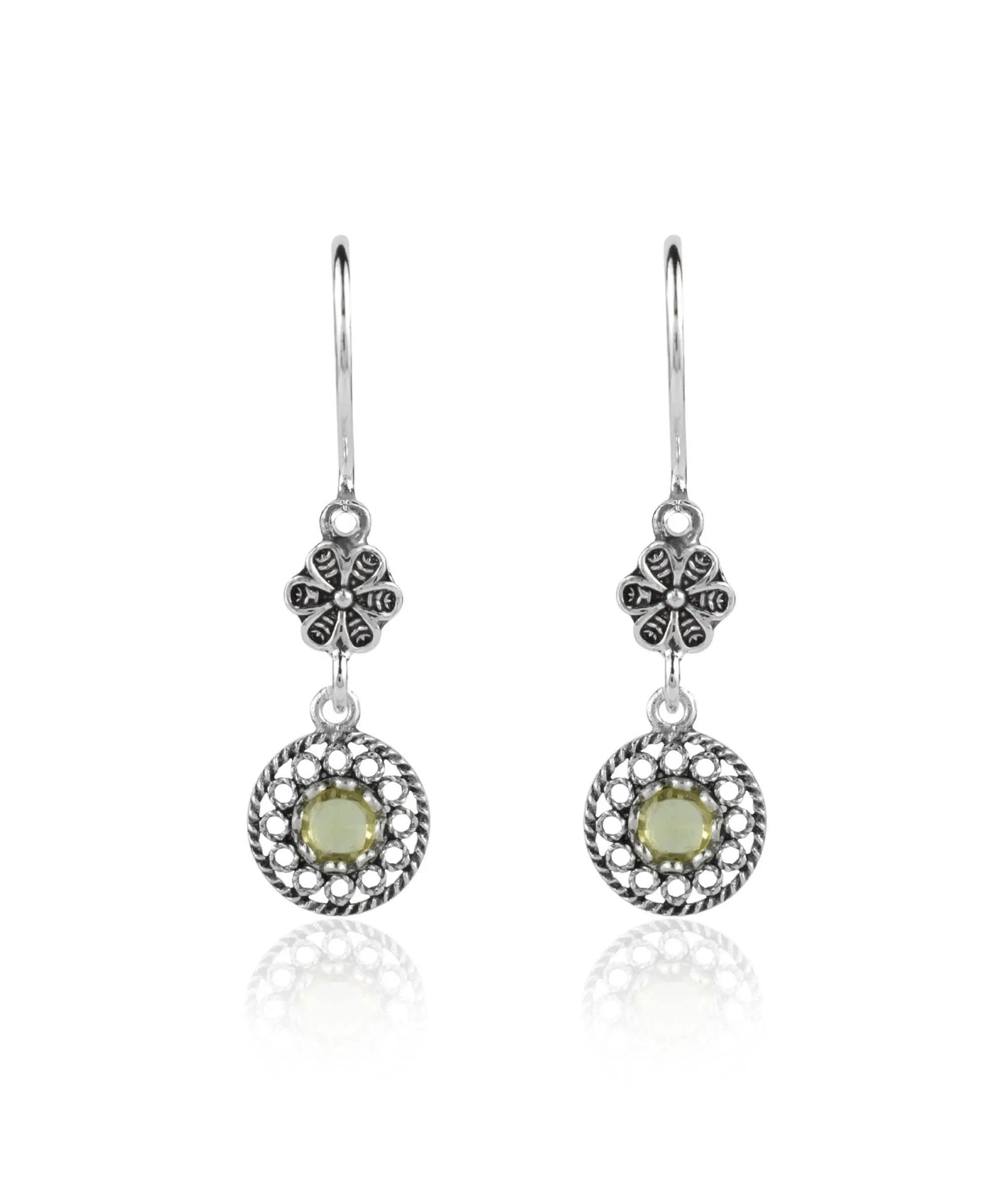 Filigree Art Sun Shaped Gemstone Women Silver Dangle Earrings - Drakoi Marketplace