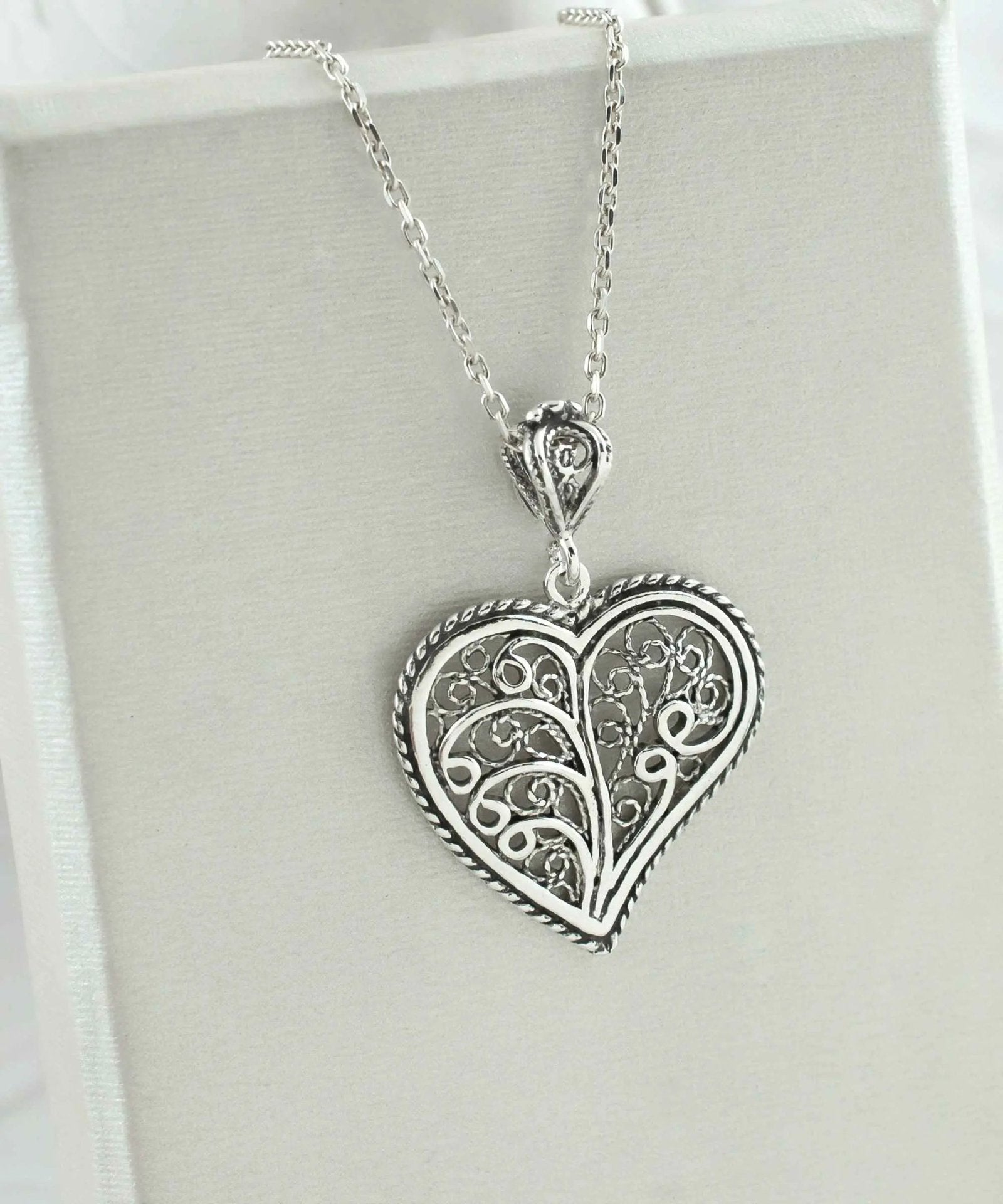 Filigree Art Tree of Life in Heart Women Silver Pendant Necklace - Drakoi Marketplace