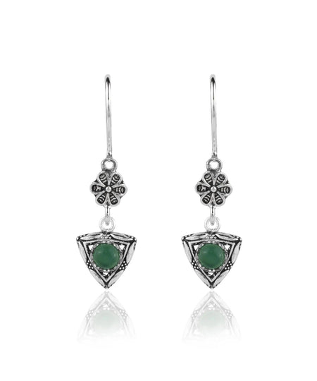 Filigree Art Triangle Figured Gemstone Women Silver Dangle Earrings - Drakoi Marketplace