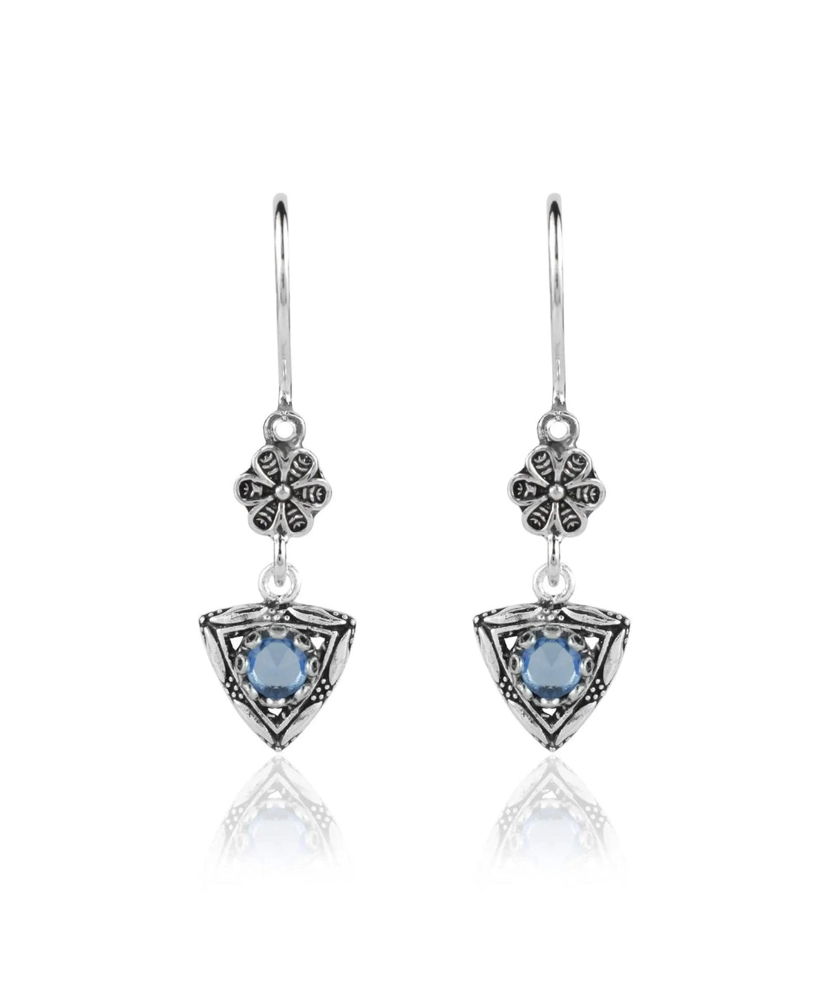 Filigree Art Triangle Shaped Gemstone Women Silver Dangle Earrings - Drakoi Marketplace