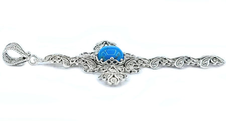 Filigree Art Turquoise Gemstone Silver Cross Design Women Pendant Necklace - Drakoi Marketplace