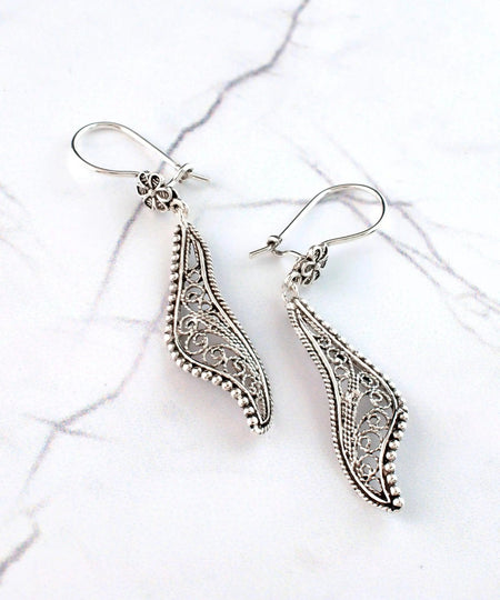 Filigree Art Twisted Design Women Sterling Silver Dangle Drop Earrings - Drakoi Marketplace