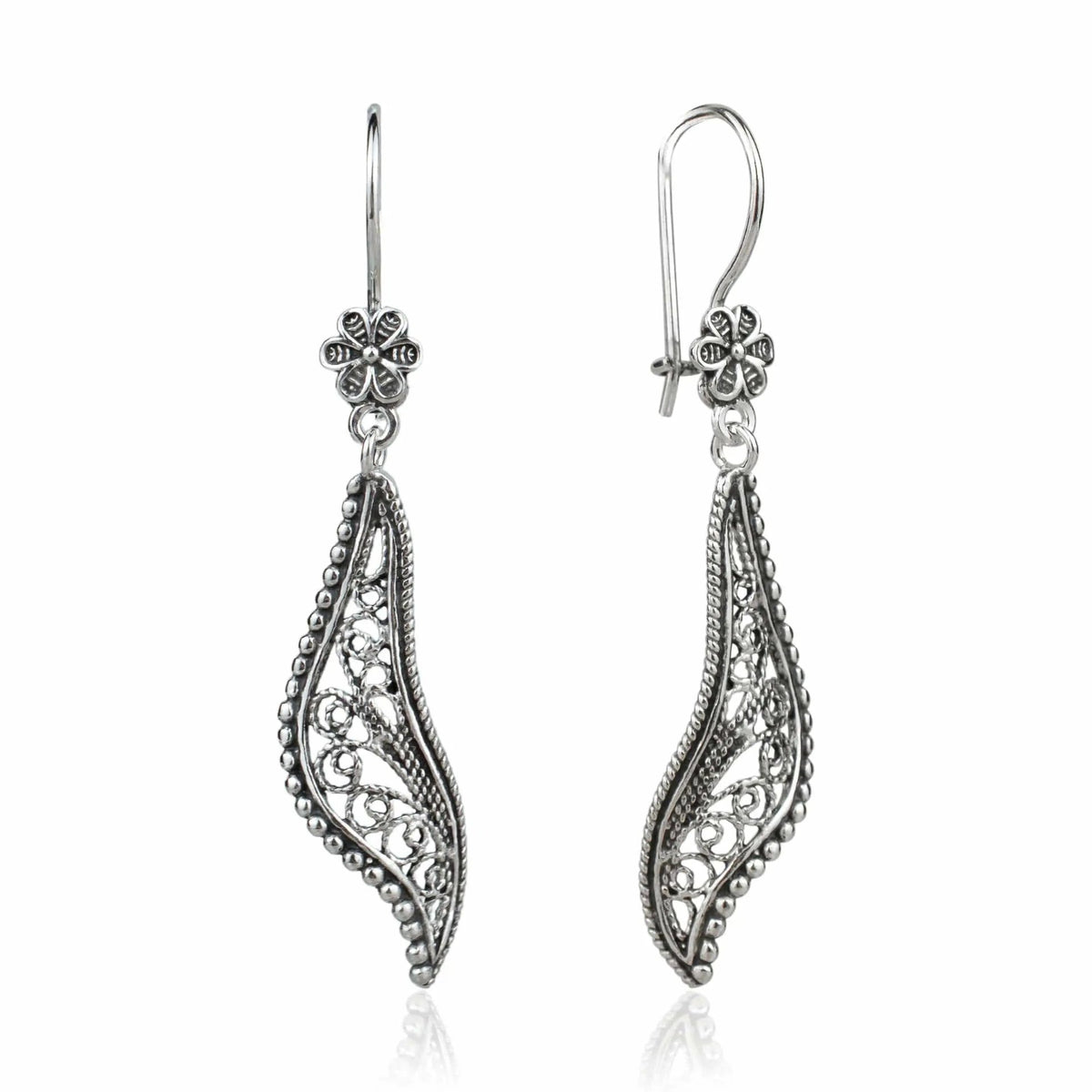 Filigree Art Twisted Design Women Sterling Silver Dangle Drop Earrings - Drakoi Marketplace