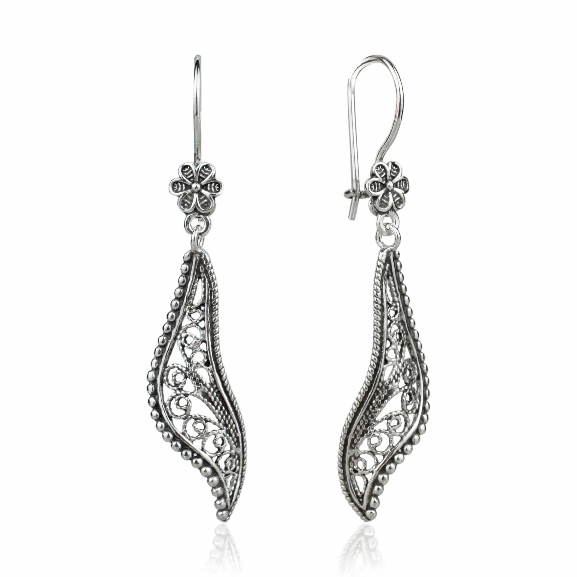 Filigree Art Twisted Design Women Sterling Silver Dangle Drop Earrings - Drakoi Marketplace