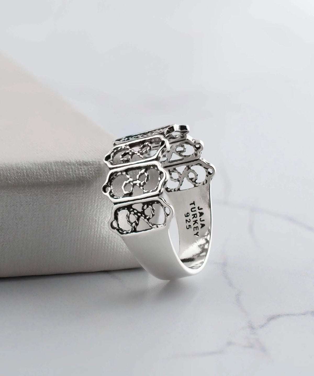 Filigree Art Women Sterling Silver Dainty Band Ring - Drakoi Marketplace