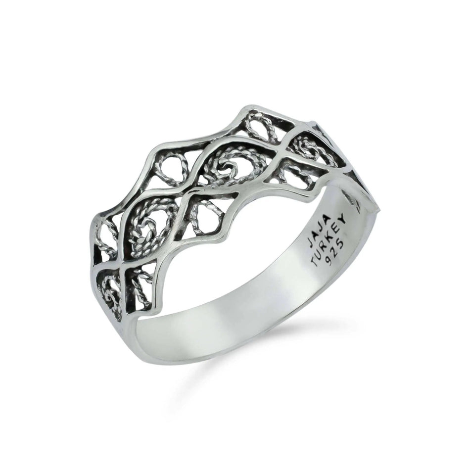 Filigree Art Women Sterling Silver Eye of Horus Band Ring - Drakoi Marketplace