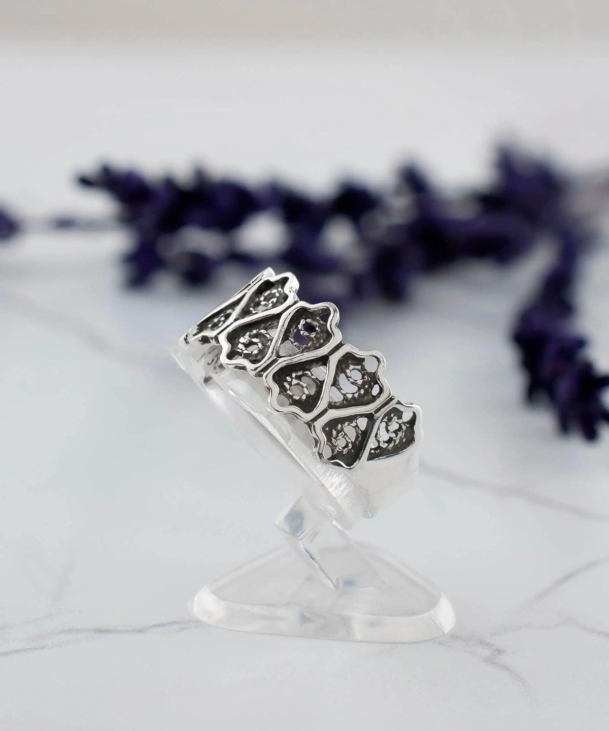 Filigree Art Women Sterling Silver Lotus Flower Figured Band Ring - Drakoi Marketplace