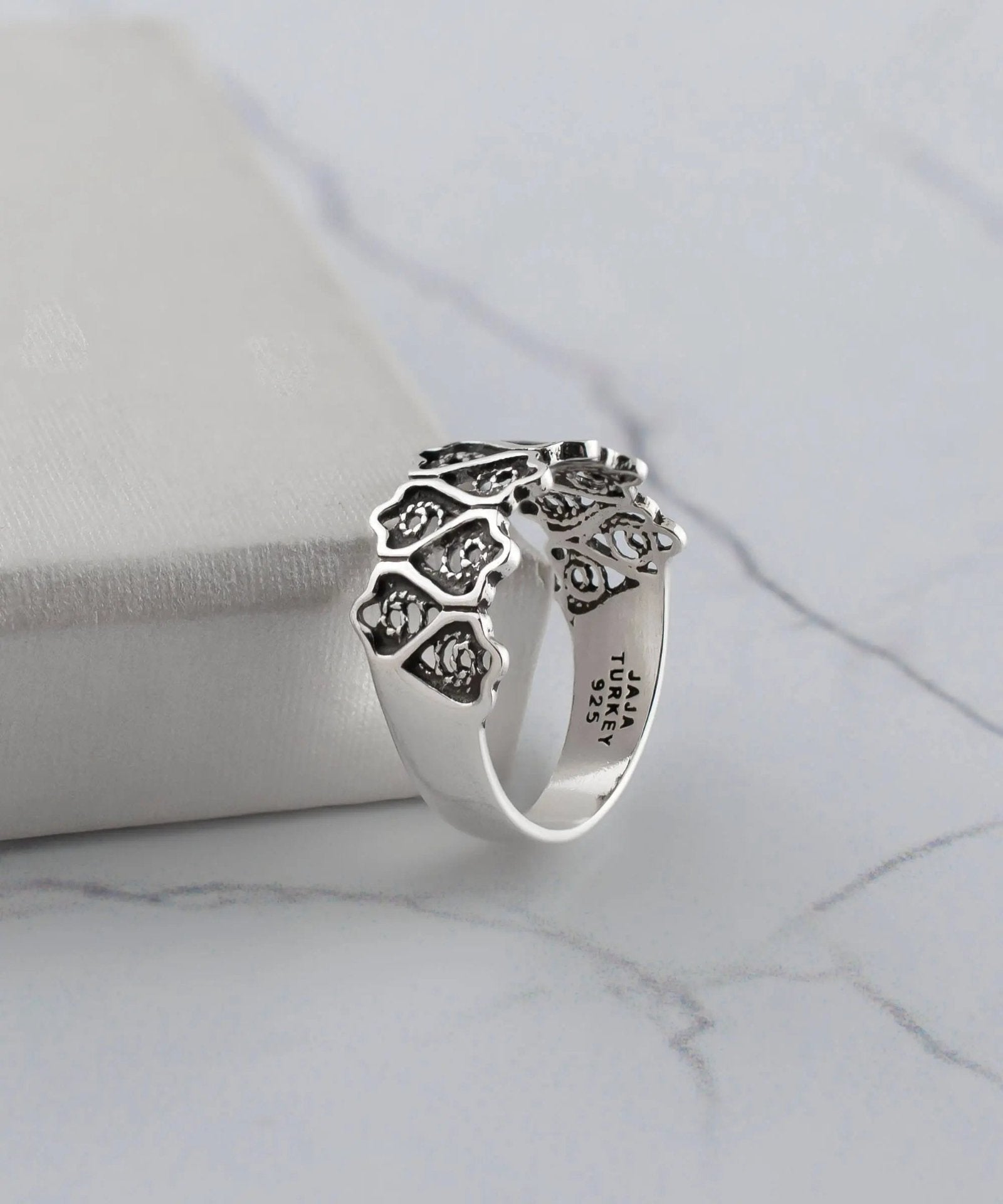 Filigree Art Women Sterling Silver Lotus Flower Figured Band Ring - Drakoi Marketplace