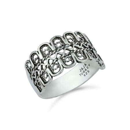 Filigree Art Women Sterling Silver M Design Band Ring - Drakoi Marketplace