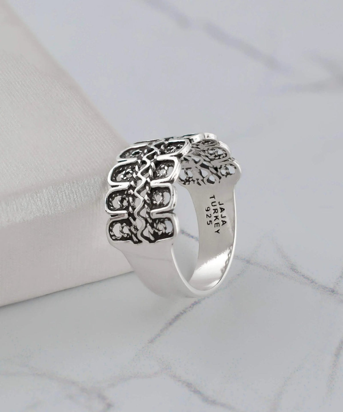 Filigree Art Women Sterling Silver M Design Band Ring - Drakoi Marketplace