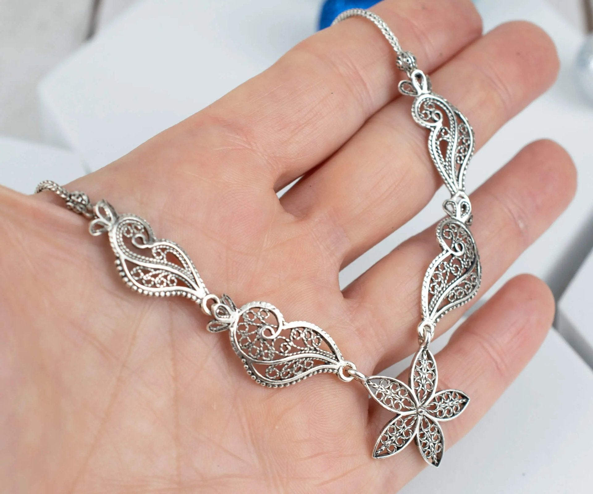 Filigree Art Women Sterling Silver Princess Necklace - Drakoi Marketplace