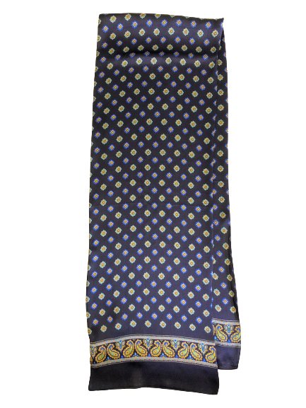 Flower Paisley Navy Blue 100% Silk Scarf 157 x 27 cm - Drakoi Marketplace