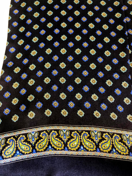 Flower Paisley Navy Blue 100% Silk Scarf 157 x 27 cm - Drakoi Marketplace