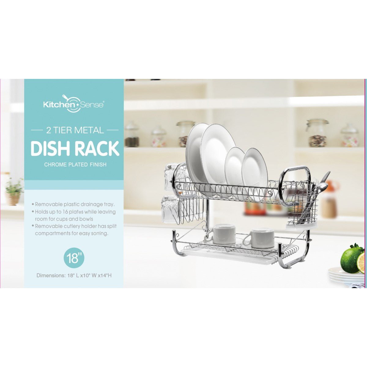 Fresh Stainless Steel Chrome 2-Tier Dish Rack with Utensil Holder & Cutting Board Holder - Drakoi Marketplace