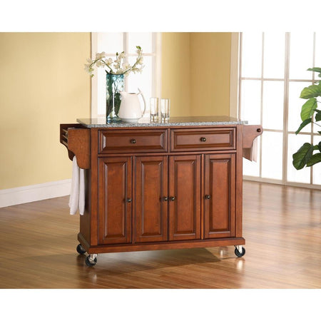 Full Size Granite Top Kitchen Cart Cherry/Gray - Drakoi Marketplace