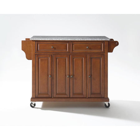 Full Size Granite Top Kitchen Cart Cherry/Gray - Drakoi Marketplace