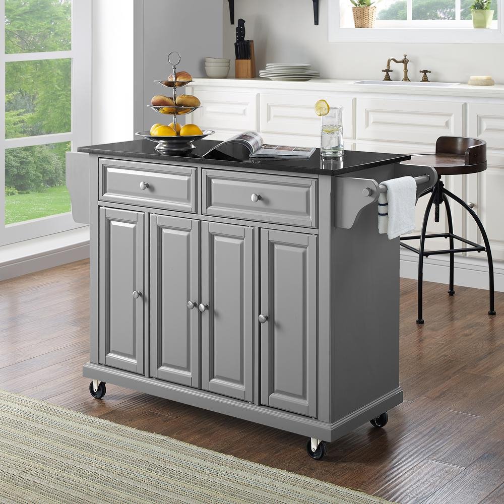 Full Size Granite Top Kitchen Cart Gray/Black - Drakoi Marketplace