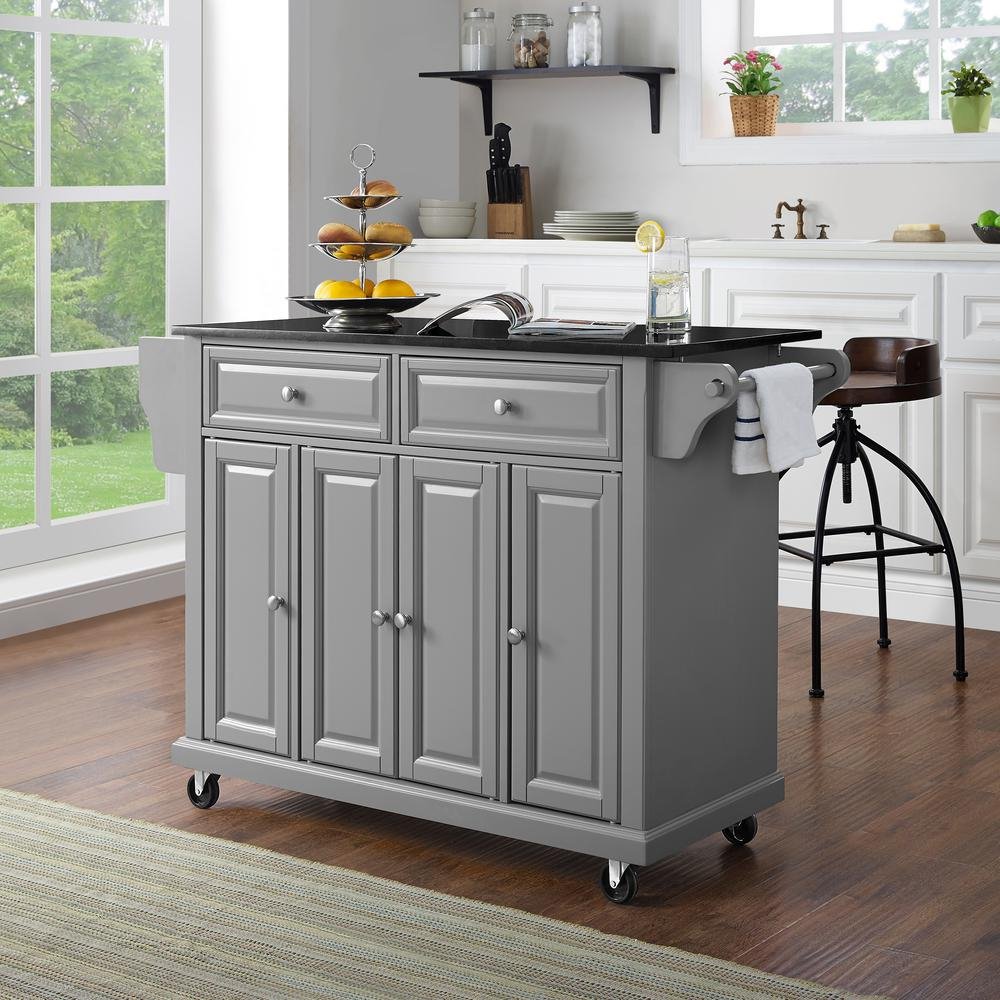 Full Size Granite Top Kitchen Cart Gray/Black - Drakoi Marketplace