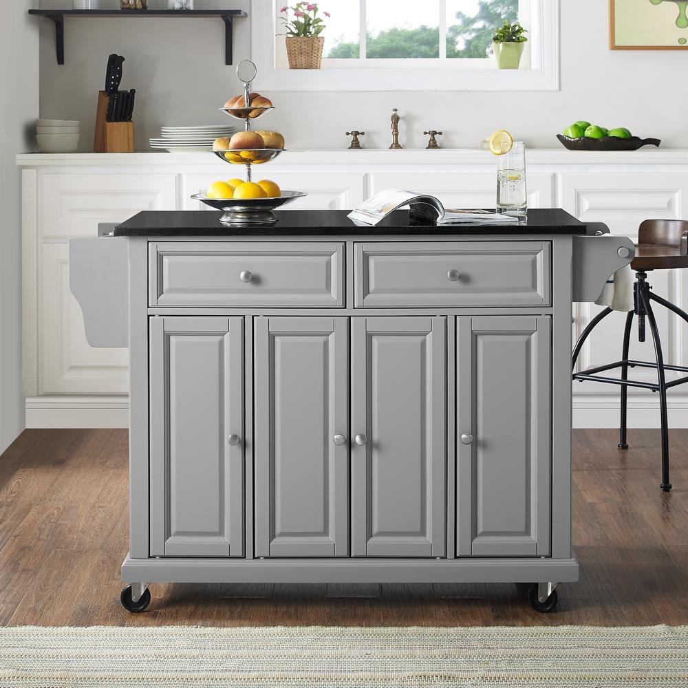 Full Size Granite Top Kitchen Cart Gray/Black - Drakoi Marketplace