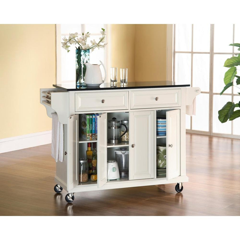 Full Size Granite Top Kitchen Cart White/Black - Drakoi Marketplace