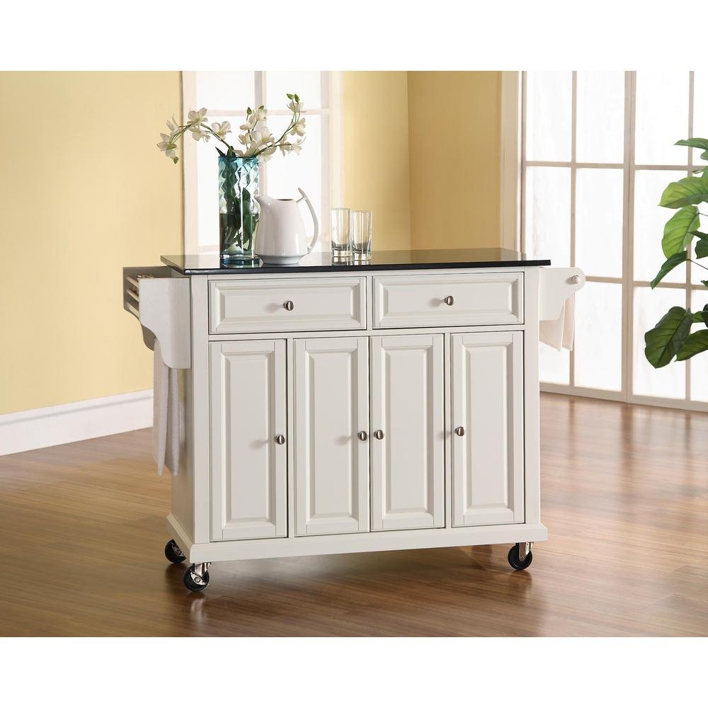 Full Size Granite Top Kitchen Cart White/Black - Drakoi Marketplace