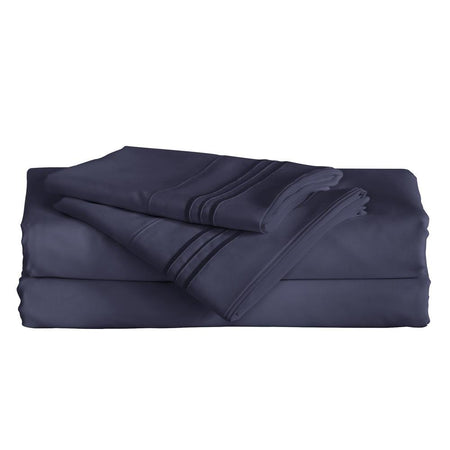 Furinno Angeland Vienne 4-Piece Microfiber Bed Sheet Set, California King, Navy Blue - Drakoi Marketplace