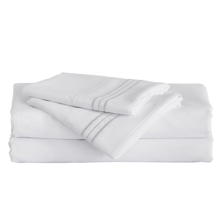 Furinno Angeland Vienne 4-Piece Microfiber Bed Sheet Set, King, White - Drakoi Marketplace