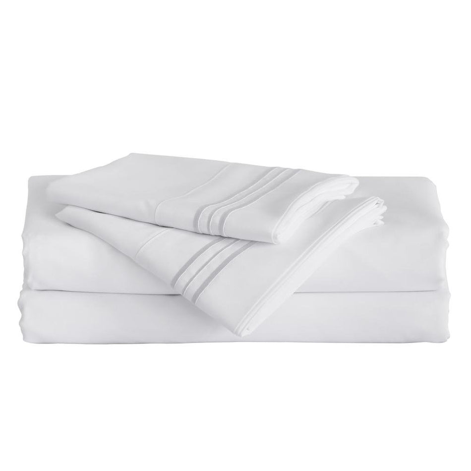 Furinno Angeland Vienne 4-Piece Microfiber Bed Sheet Set, Queen, White - Drakoi Marketplace