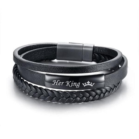 Genuine Leather Queen and King Couple Bracelet - Drakoi Marketplace