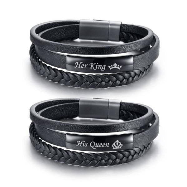 Genuine Leather Queen and King Couple Bracelet - Drakoi Marketplace