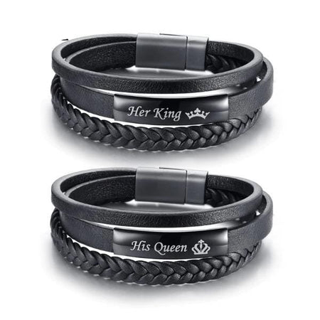 Genuine Leather Queen and King Couple Bracelet - Drakoi Marketplace