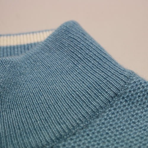 Glacier Blue Cashmere Zip Neck Sweater Verbier in pique stitch - Drakoi Marketplace