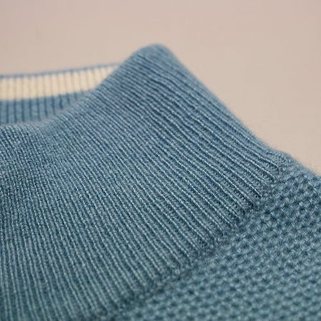 Glacier Blue Cashmere Zip Neck Sweater Verbier in pique stitch - Drakoi Marketplace