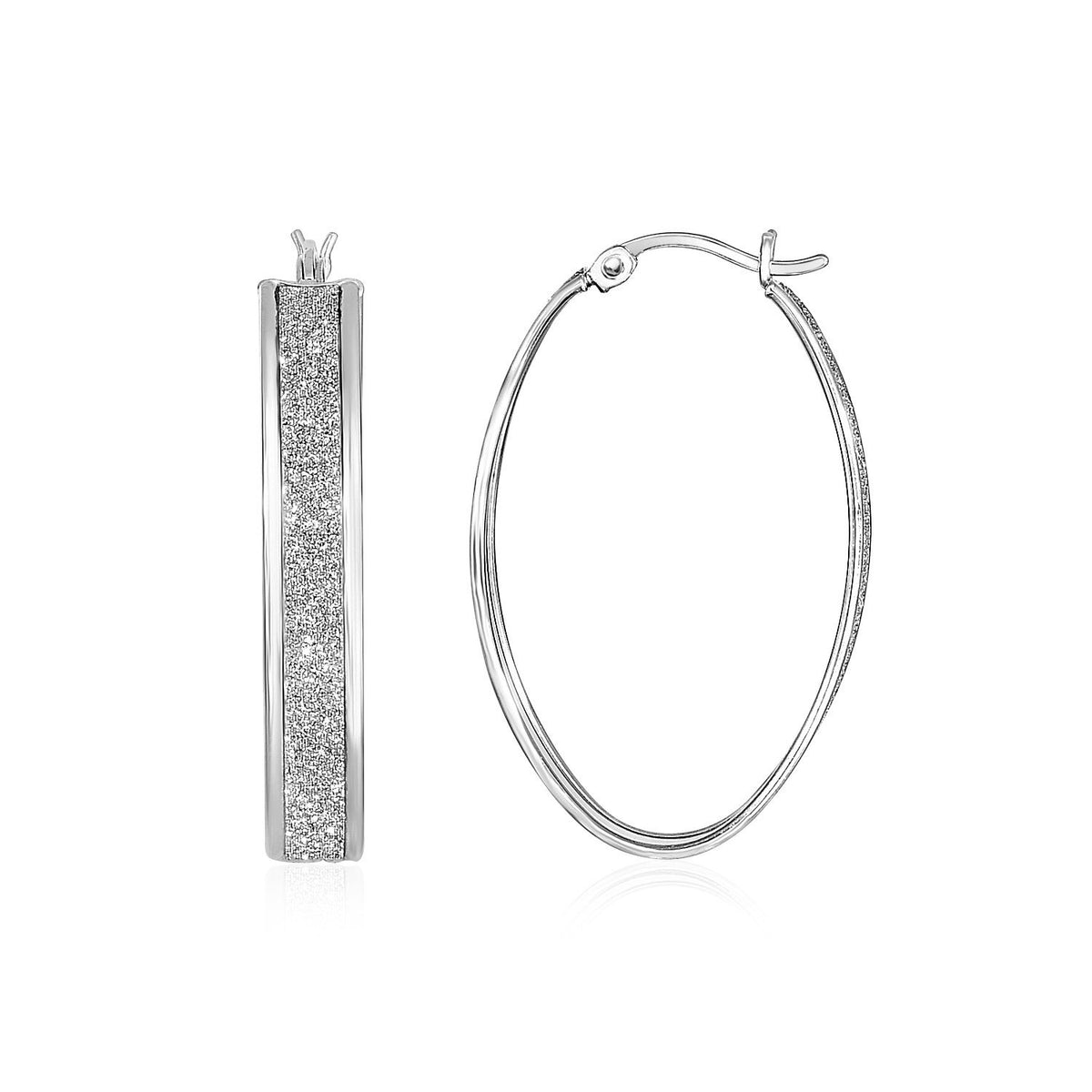 Glitter Textured Oval Hoop Earrings in Sterling Silver - Drakoi Marketplace