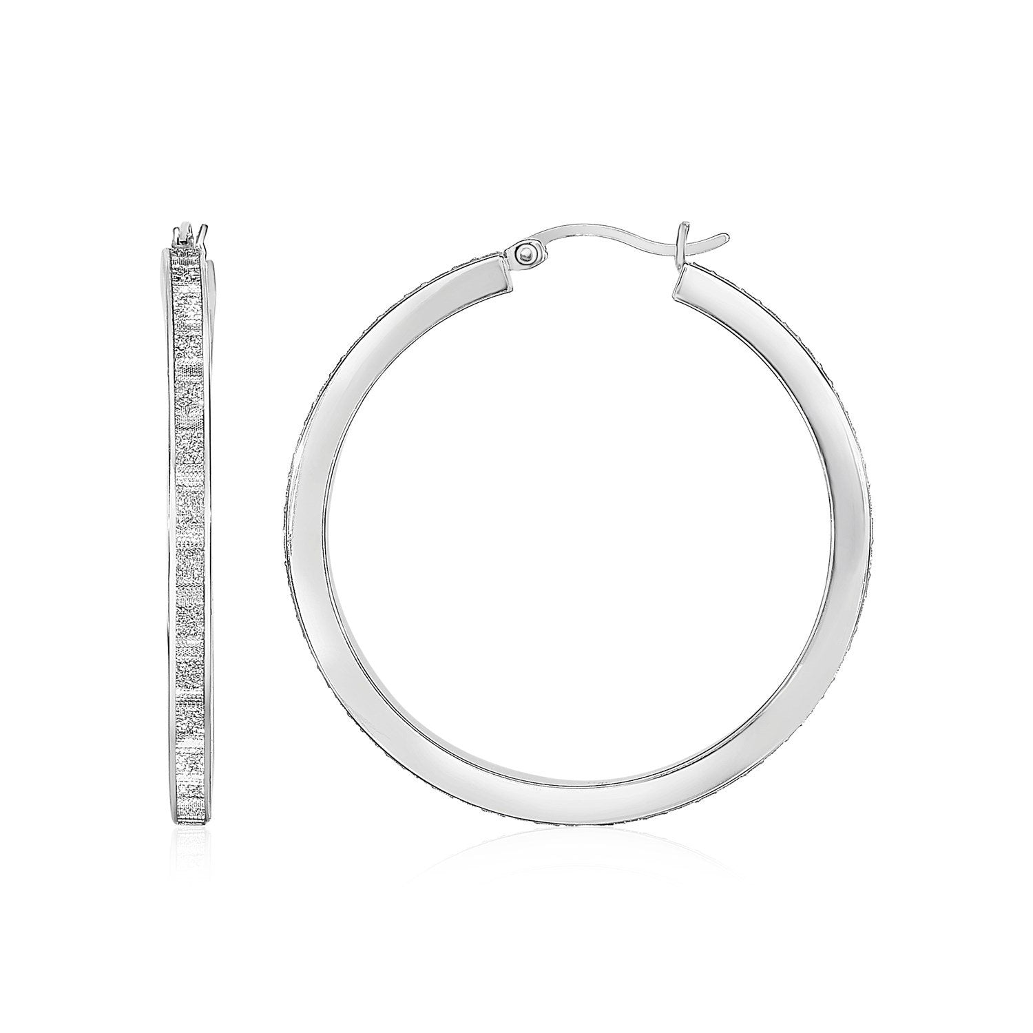 Glitter Textured Tube Hoop Earrings in Sterling Silver - Drakoi Marketplace