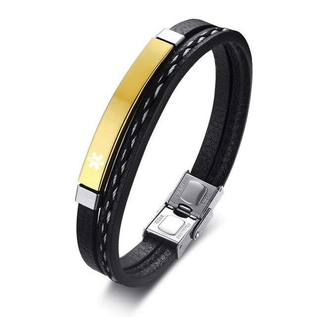 Gold Leather Medical Alert ID Bracelet - Drakoi Marketplace