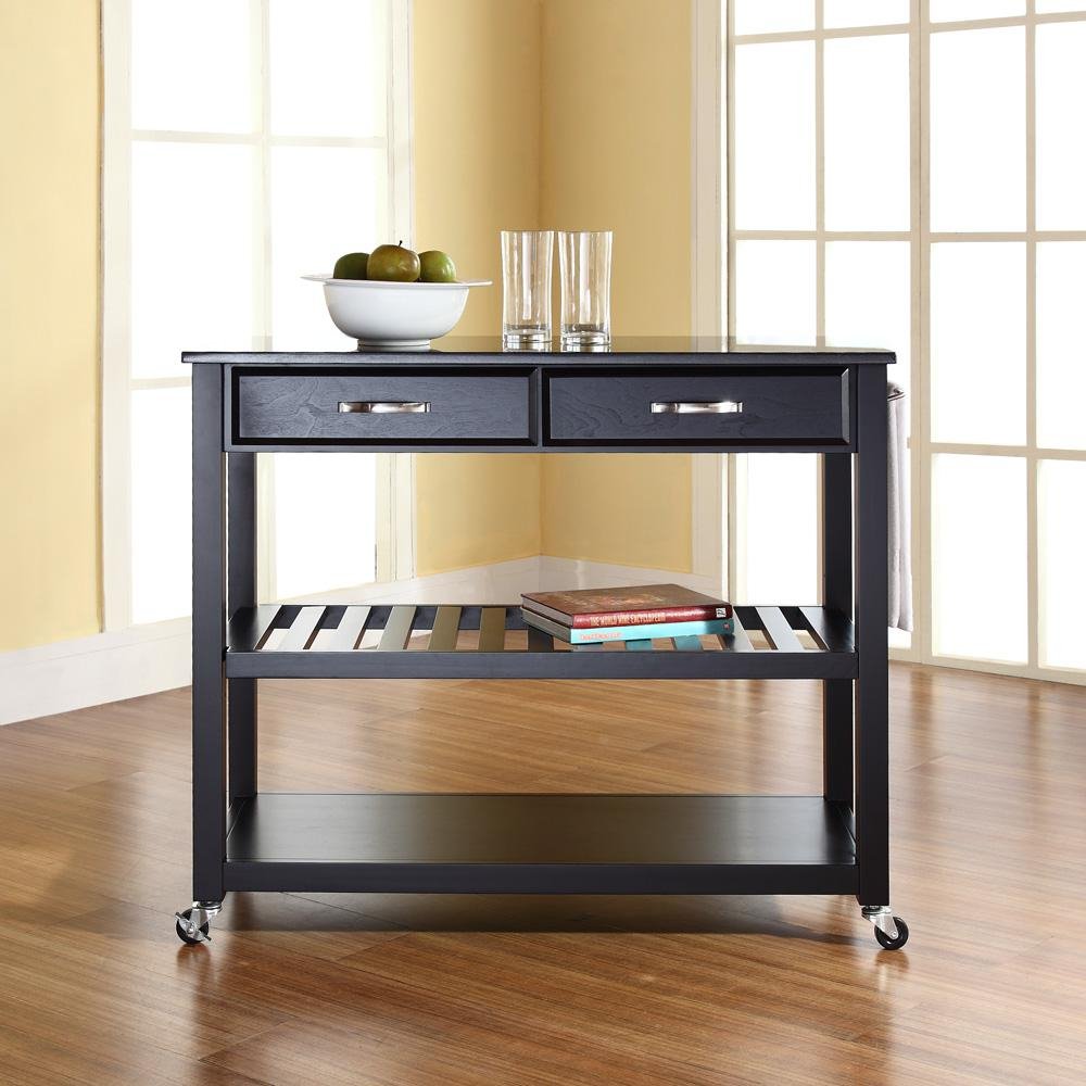 Granite Top Kitchen Prep Cart Black/Black - Drakoi Marketplace