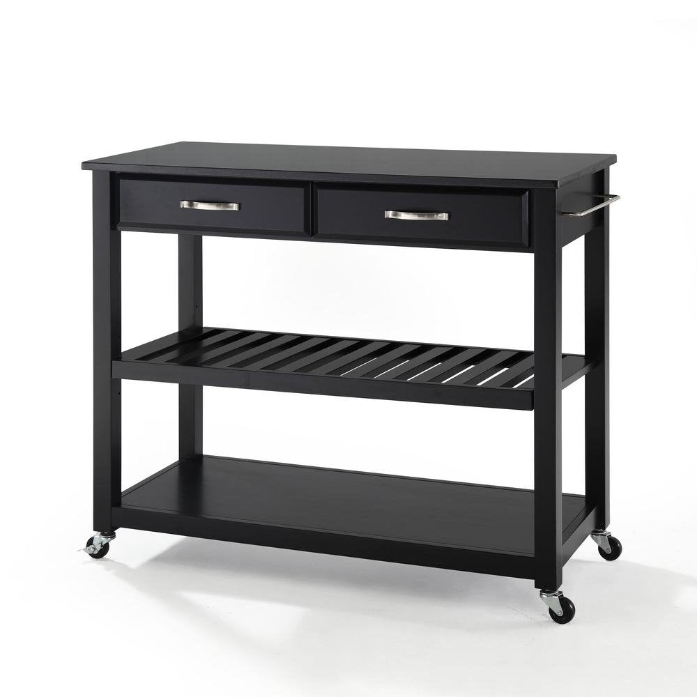 Granite Top Kitchen Prep Cart Black/Black - Drakoi Marketplace