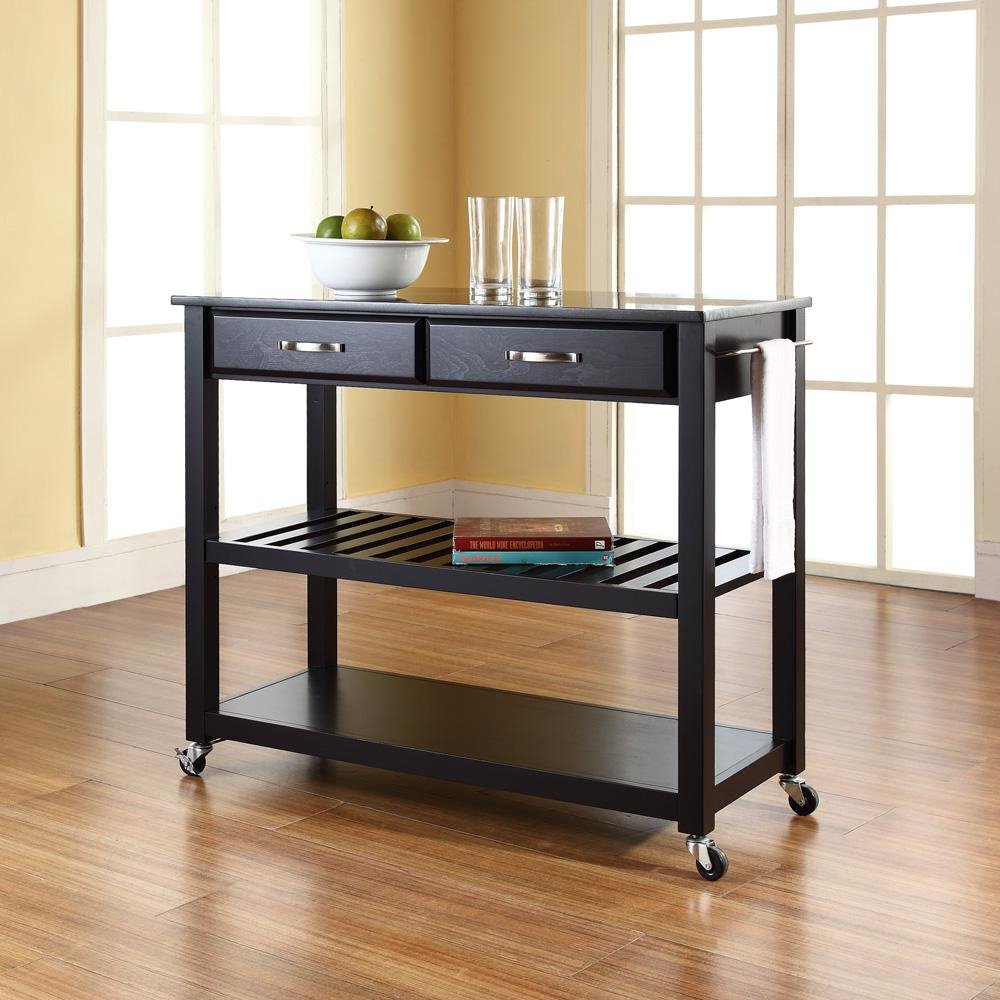 Granite Top Kitchen Prep Cart Black/Black - Drakoi Marketplace