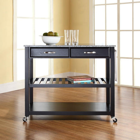 Granite Top Kitchen Prep Cart Black/Gray - Drakoi Marketplace