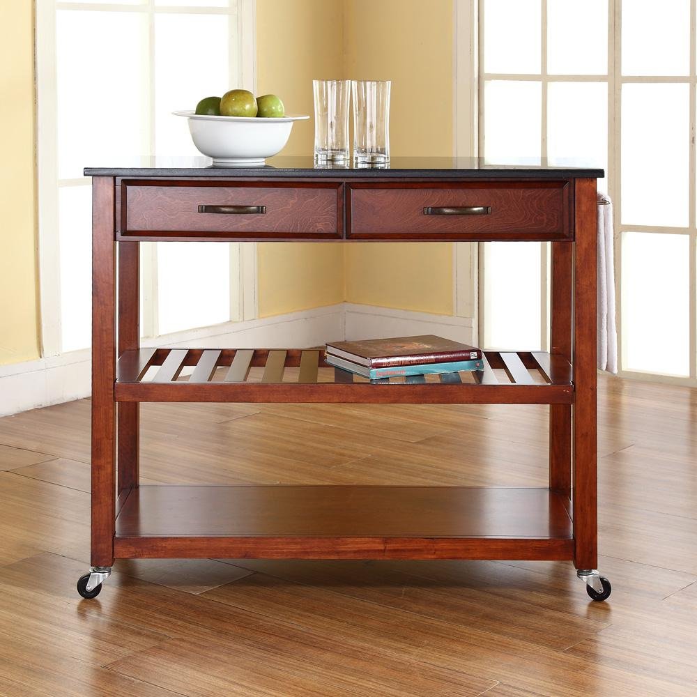 Granite Top Kitchen Prep Cart Cherry/Black - Drakoi Marketplace