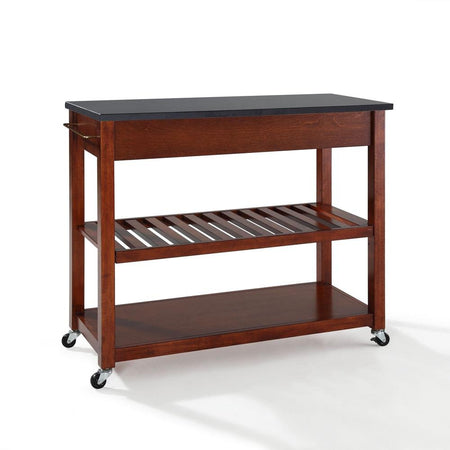 Granite Top Kitchen Prep Cart Cherry/Black - Drakoi Marketplace