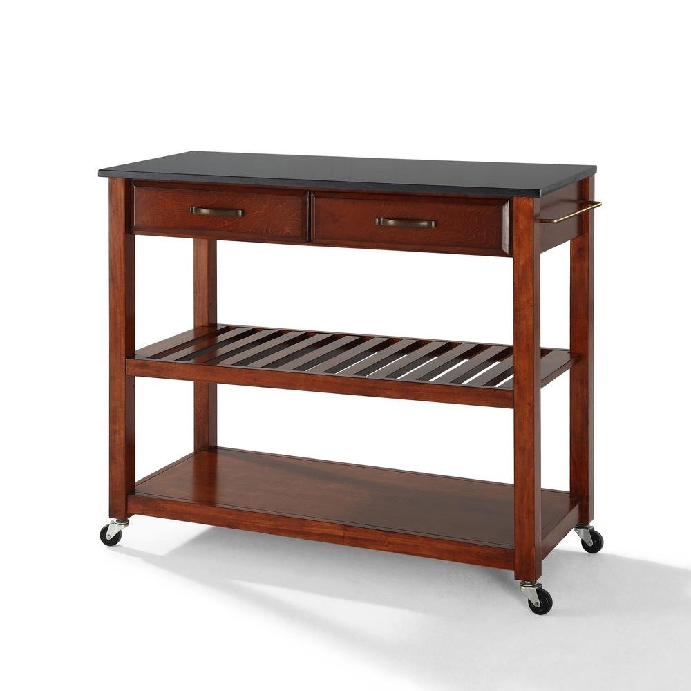 Granite Top Kitchen Prep Cart Cherry/Black - Drakoi Marketplace