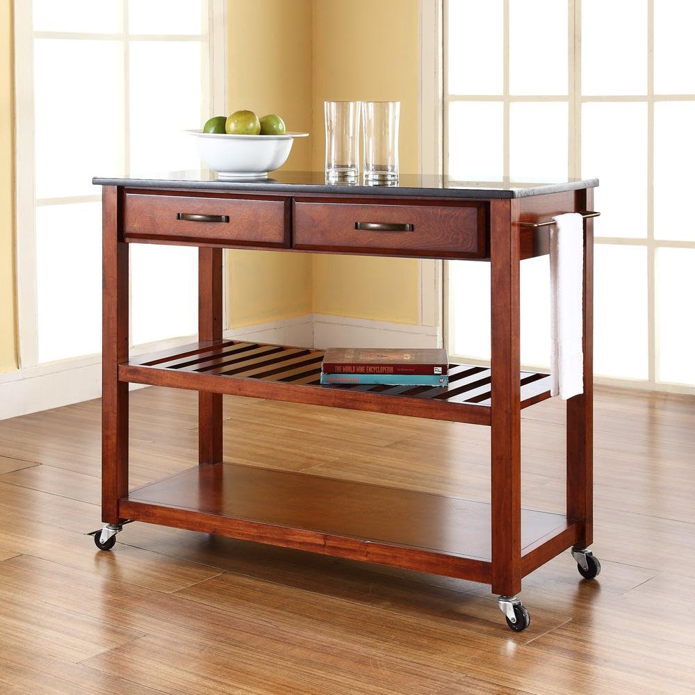 Granite Top Kitchen Prep Cart Cherry/Black - Drakoi Marketplace